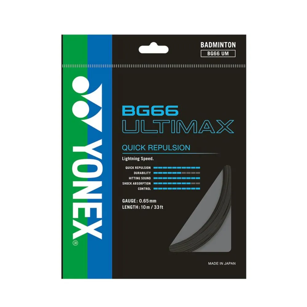 Yonex BG66 Ultimax Badminton String – High Repulsion Performance (Pack of 10, Random Colours)